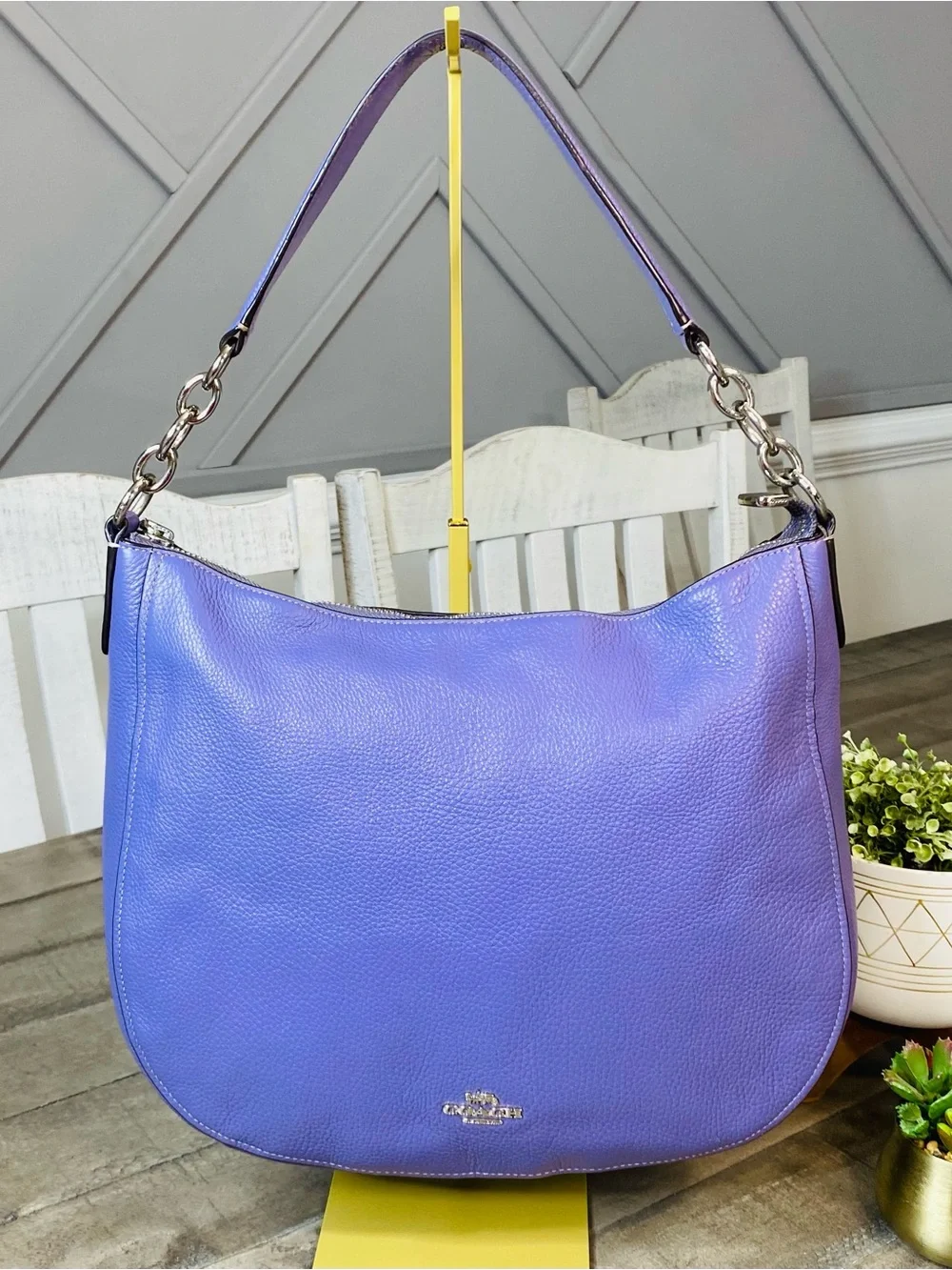 Coach Elle Hobo Bag Pebbled Leather Primrose Purple Silver Hardware F31399